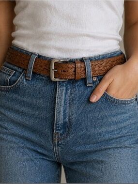 Tommy Bahama Brown Woven Belt with Silver Buckle
